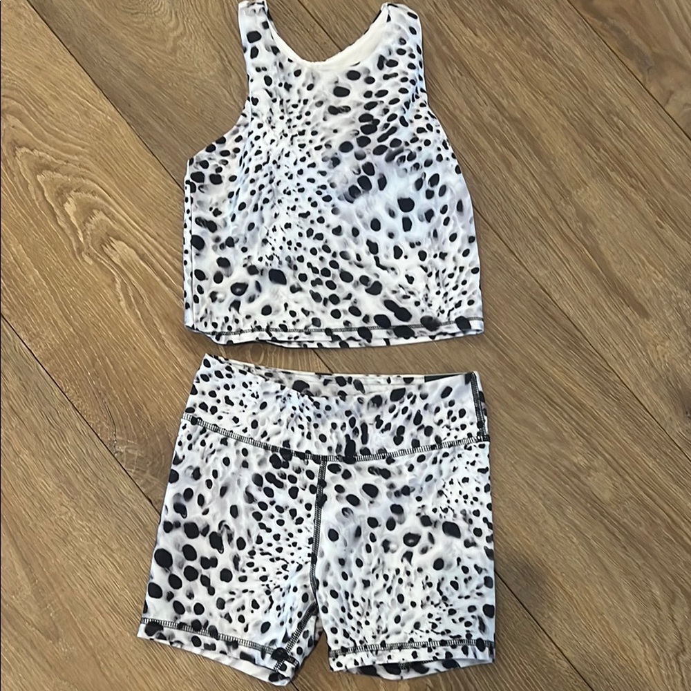Black and White Spotted Tank and Shorts Set